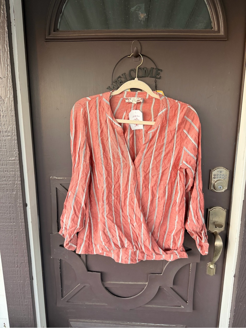 Pink Rose Coral-Striped Wrap Blouse